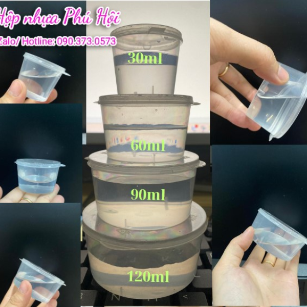 Hộp nhựa đựng nước chấm nắp liền 60ml 2oz